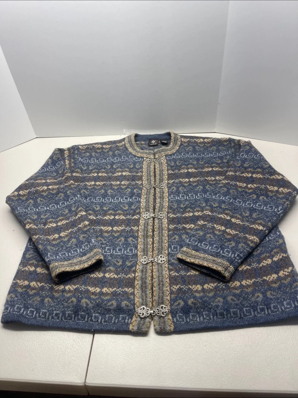 SKYR Sweater Womens Large Nordic Isle 100% Wool Shetland Cardigan